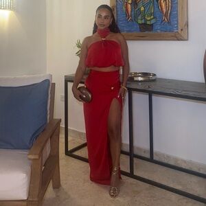 Red Halter skirt set